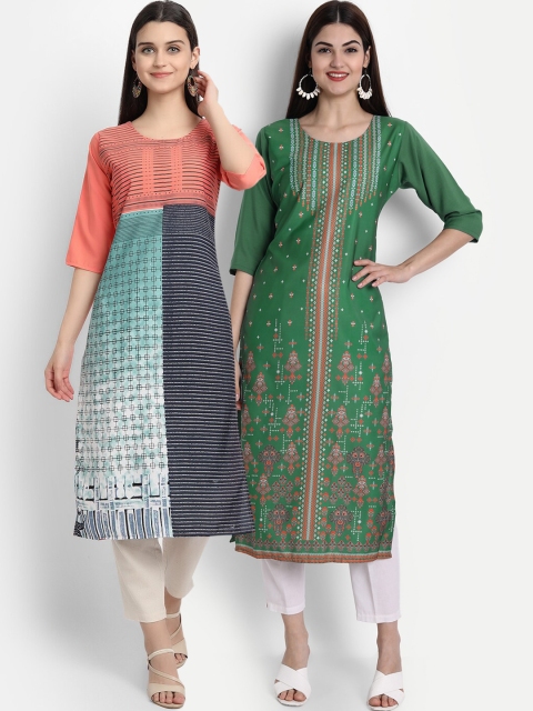 7Threads Women Pack Of 2 Kurtas, Green