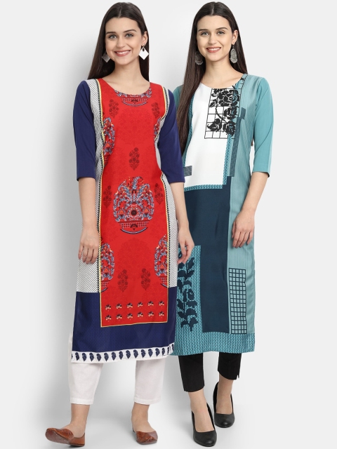 7Threads Women Pack Of 2 Kurtas, Red