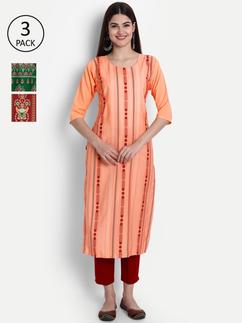 1 Stop Fashion Women Pack Of 3 Kurtas, Peach