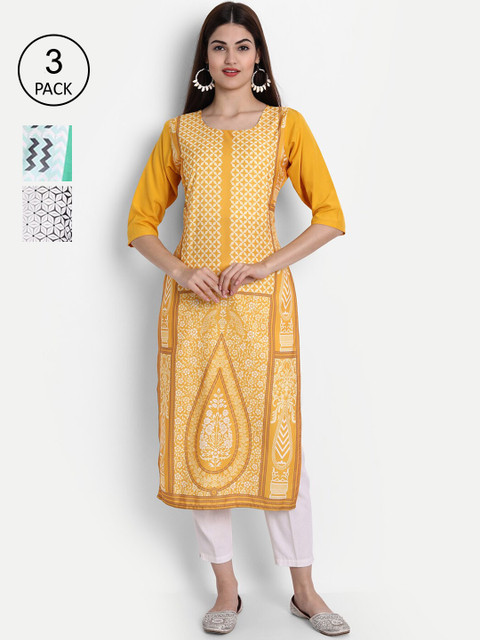 1 Stop Fashion Woman Pack of 3 Multicoloured Ethnic Motifs Printed Crepe Kurta, Multi
1 Stop Fashion Woman Pack of 3 Multicoloured Ethnic Motifs Printed Crepe Kurta, Multi