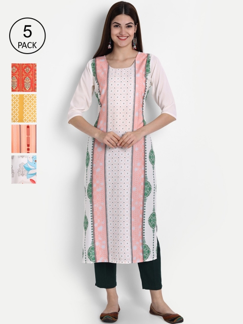 1 Stop Fashion Women Pack of 5 Digital Print Straight Kurtas, Multi
