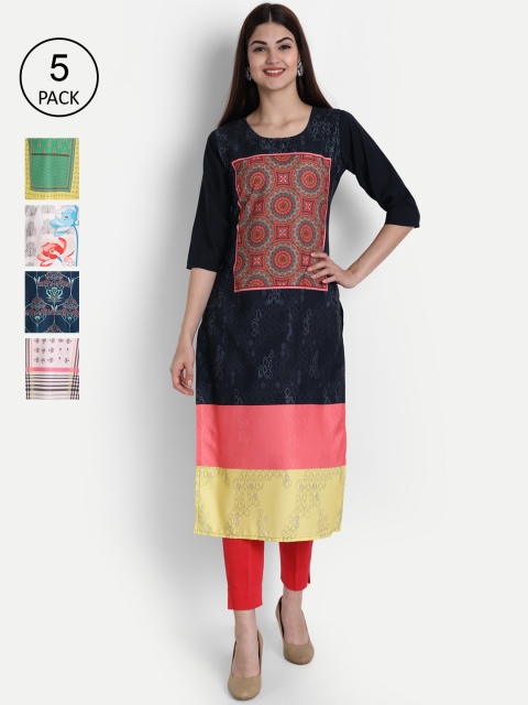 1 Stop Fashion Women Pack of 5 Multicoloured Printed Straight Kurtas, Multi