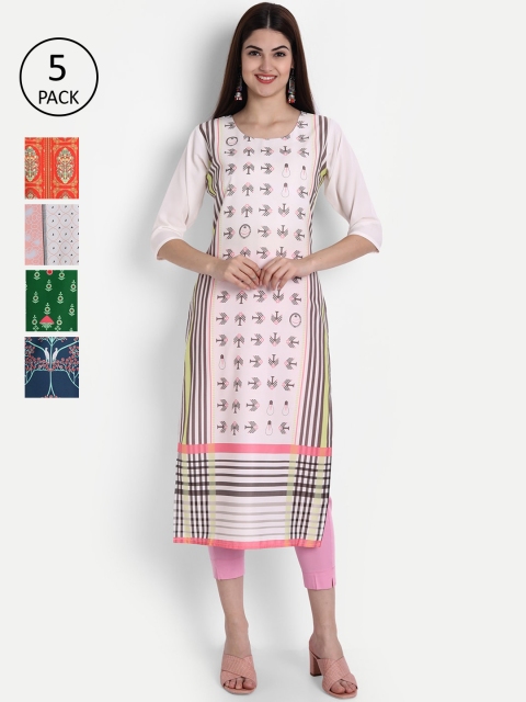 1 Stop Fashion Women Pack of 5 Multicoloured Printed Straight Kurtas, Multi