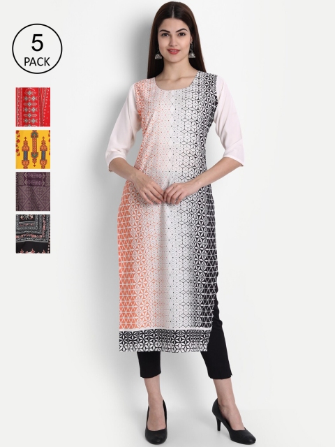 1 Stop Fashion Women Pack of 5 Multicoloured Printed Straight Kurtas, Multi