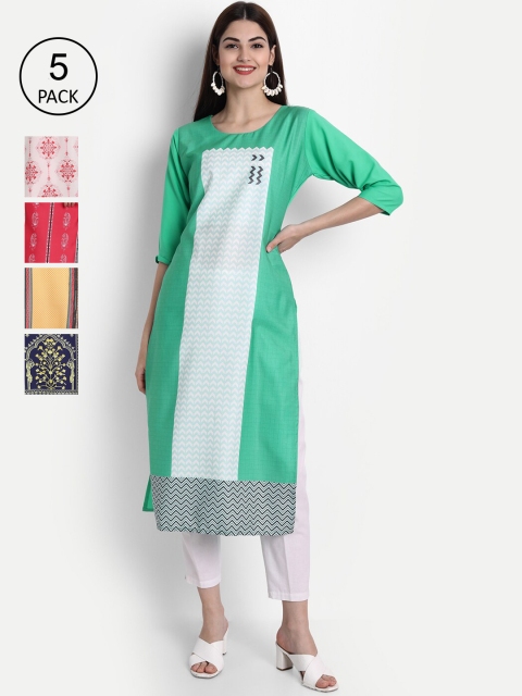 1 Stop Fashion Women Pack of 5 Digital Print Straight Kurtas, Multi