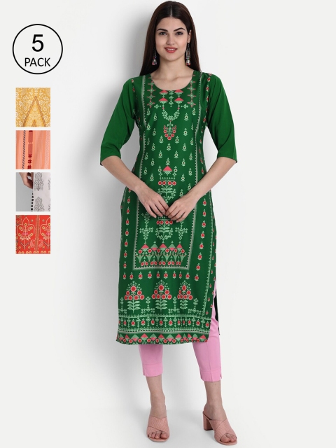 1 Stop Fashion Women Pack of 5 Multicoloured Printed Straight Kurtas, Multi