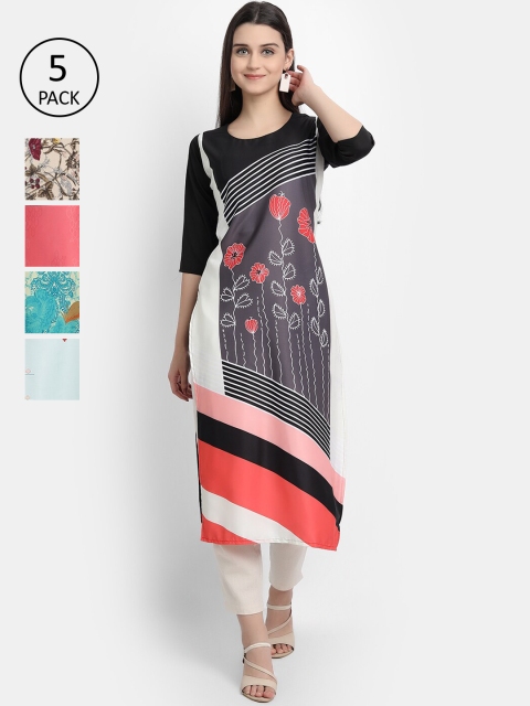 1 Stop Fashion Women Pack of 5 Digital Print Straight Kurtas, Multi