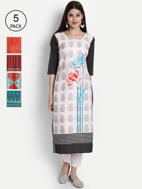 1 Stop Fashion Women Pack of 5 Multicoloured Printed Straight Kurtas, Multi