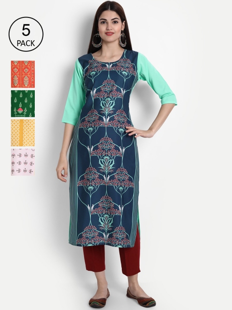 1 Stop Fashion Women Pack of 5 Digital Print Straight Kurtas, Multi