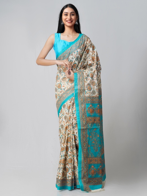 Unnati Silks Cream-Coloured & Blue Printed Pure Handloom Sustainable Krisha Cotton Saree
Unnati Silks Cream-Coloured & Blue Printed Pure Handloom Sustainable Krisha Cotton Saree