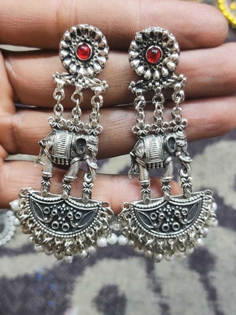 Vembley Oxidised Silver-Plated Antique Drop Earrings