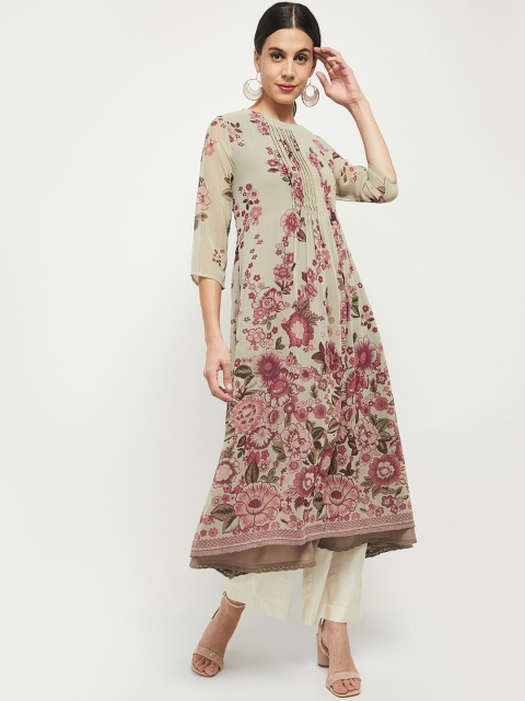 max Women Grey Floral Printed Anarkali Kurta