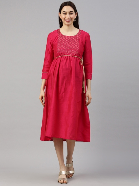 GOLDSTROMS Women Red & Gold-Toned Embroidered Belted Silk Maternity A-Line Midi Dress
GOLDSTROMS Women Red & Gold-Toned Embroidered Belted Silk Maternity A-Line Midi Dress