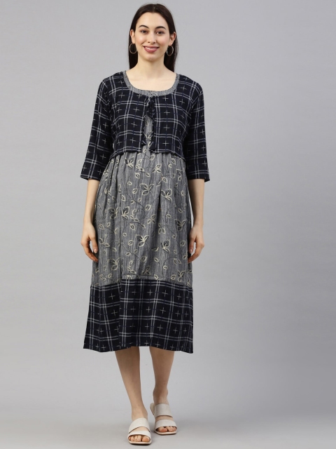 GOLDSTROMS Navy Blue & Grey Ethnic Motifs Printed Layered Maternity A-Line Midi Dress
GOLDSTROMS Navy Blue & Grey Ethnic Motifs Printed Layered Maternity A-Line Midi Dress