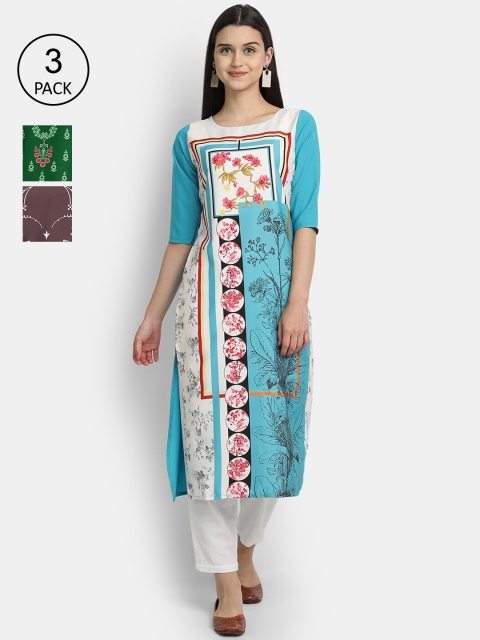 7Threads Women Pack Of 3 Kurtas, Green