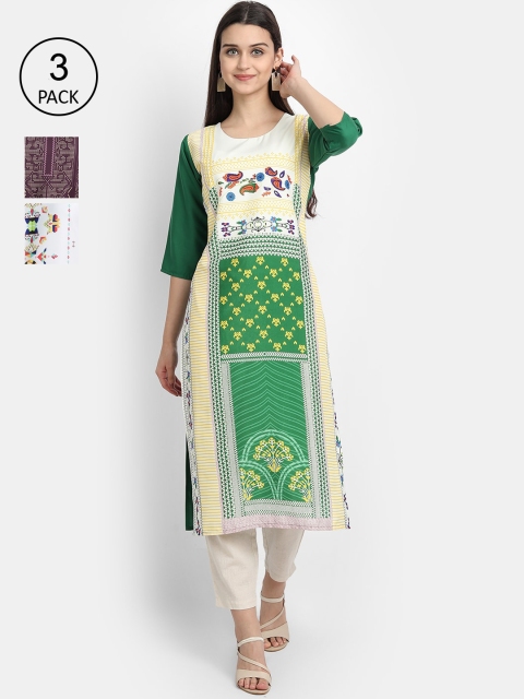 7Threads Women Multicoloured, White & Burgundy Ethnic Motifs Printed Set of 3 Crepe Kurta, Multi
7Threads Women Multicoloured, White & Burgundy Ethnic Motifs Printed Set of 3 Crepe Kurta, Multi