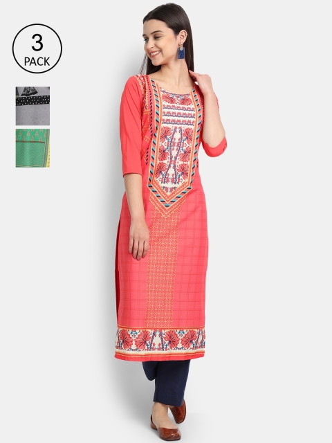 7Threads Women Multicoloured Ethnic Motifs Printed Crepe Kurta Set Of 3, Multi