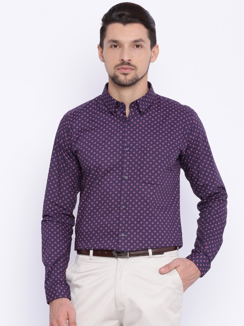Basics Men Purple Slim Fit Printed Shirt