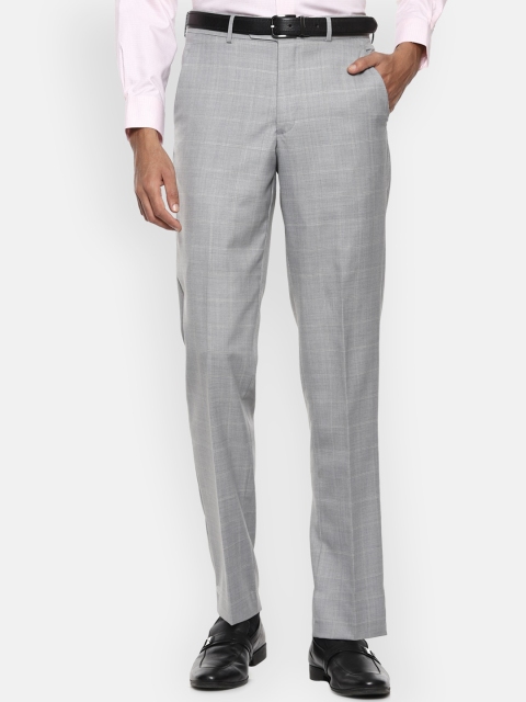 Van Heusen Men Grey Checked Trousers