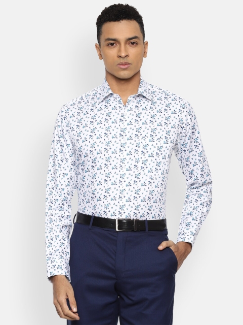 Van Heusen Men White Floral Printed Pure Cotton Formal Shirt