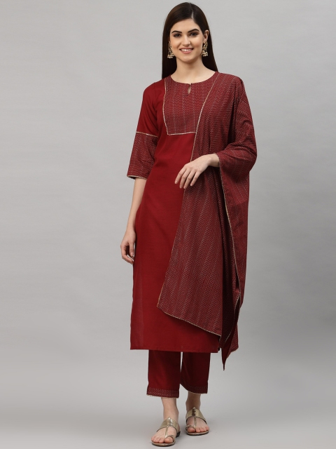 ALC Creations Women Maroon Yoke Design Pure Cotton Kurta & Trousers With Dupatta
ALC Creations Women Maroon Yoke Design Pure Cotton Kurta & Trousers With Dupatta
