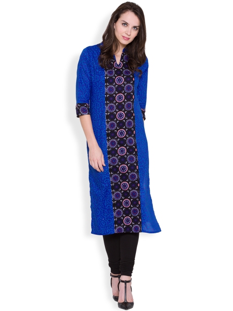 Vishudh Women Blue Printed Straight Kurta
