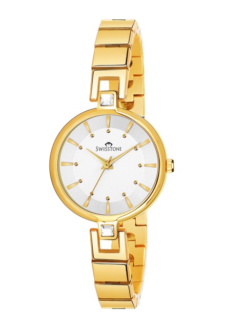 SWISSTONE Women Silver-Toned Brass Dial & Gold Toned Bracelet Style Straps Analogue Watch, White
SWISSTONE Women Silver-Toned Brass Dial & Gold Toned Bracelet Style Straps Analogue Watch, White