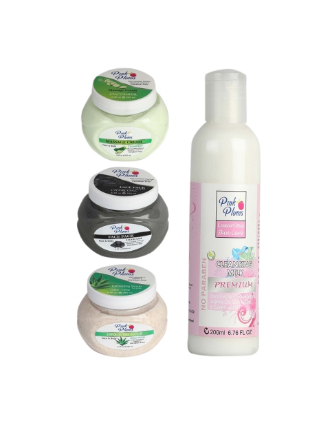 Pink Plums Set of 4 Facial Kit, Multi