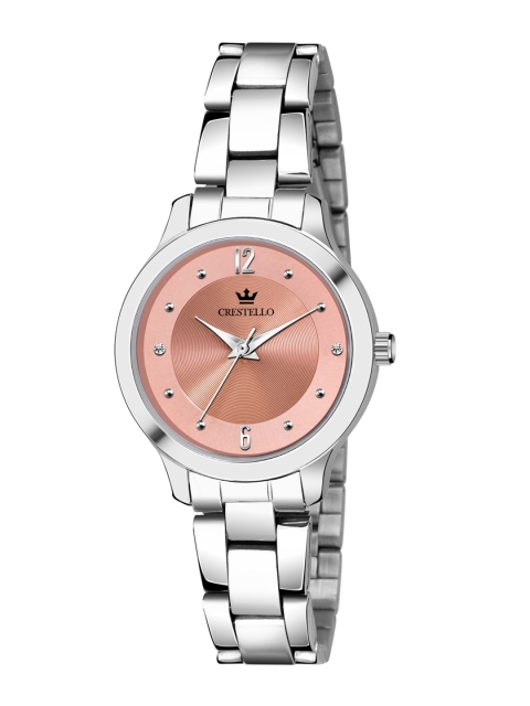 CRESTELLO Women Pink Brass Embellished Dial & Silver Toned Stainless Steel Bracelet Style Straps Analogue Watch
CRESTELLO Women Pink Brass Embellished Dial & Silver Toned Stainless Steel Bracelet Style Straps Analogue Watch