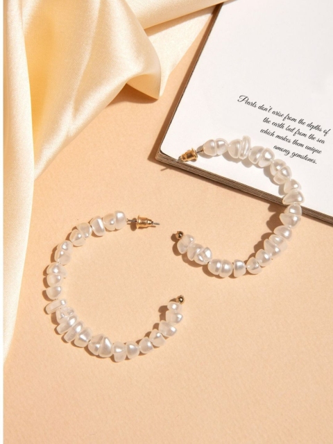 Pipa Bella White & Gold-Toned Contemporary Half Hoop Earrings
