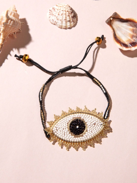 Pipa Bella Women White & Black Evil Eye Beaded Wraparound Bracelet