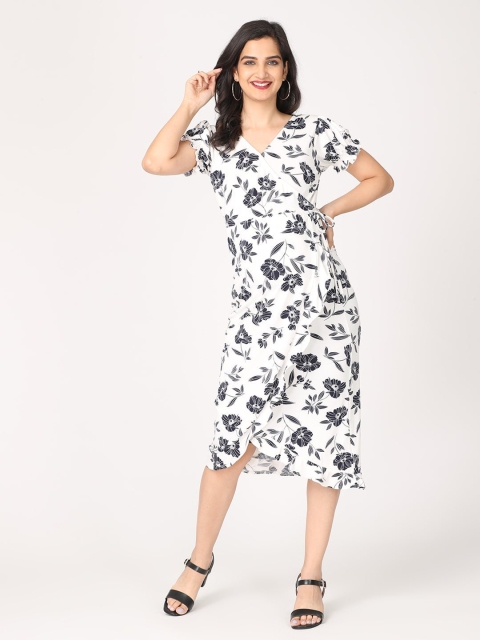 The Mom Store White Floral Maternity Wrap Midi Dress