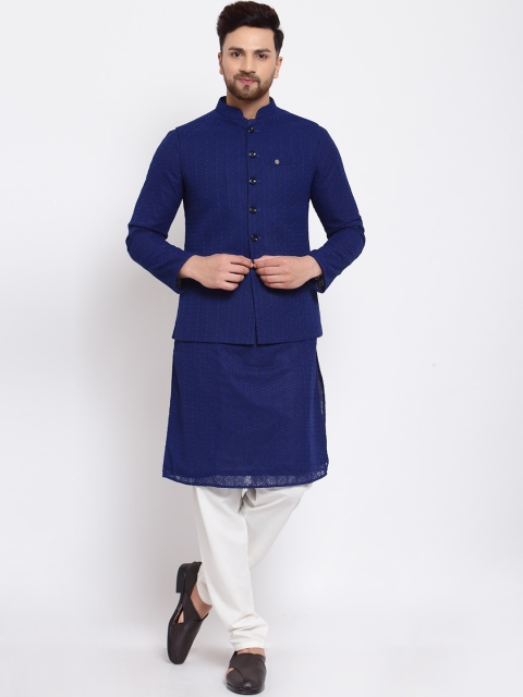 MOHANLAL SONS Men Navy Blue Embroidered Silk Georgette Kurta with Pyjamas & Nehru Jacket
MOHANLAL SONS Men Navy Blue Embroidered Silk Georgette Kurta with Pyjamas & Nehru Jacket