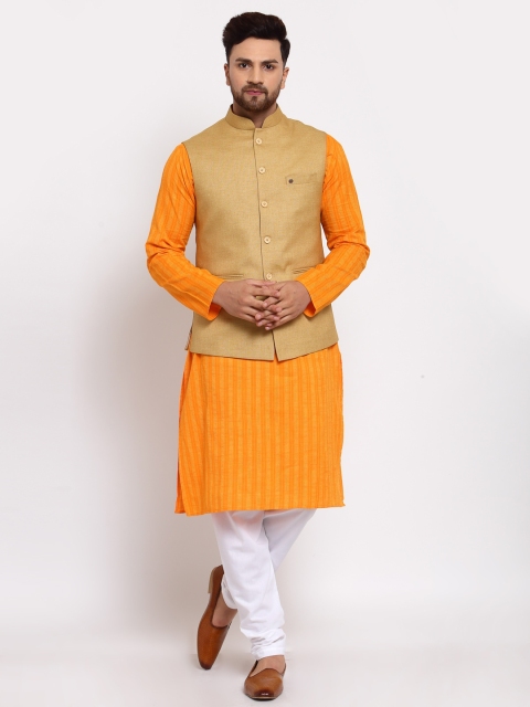 MOHANLAL SONS Men Orange & White Layered Pure Cotton Kurta with Pyjamas & Nehru Jacket
MOHANLAL SONS Men Orange & White Layered Pure Cotton Kurta with Pyjamas & Nehru Jacket