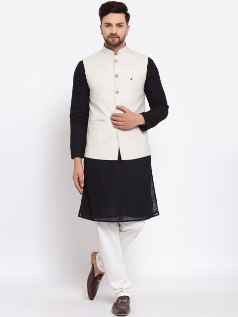MOHANLAL SONS Men Black & Cream Coloured Chikankari Kurta with Pyjamas & Nehru Jacket
MOHANLAL SONS Men Black & Cream Coloured Chikankari Kurta with Pyjamas & Nehru Jacket
