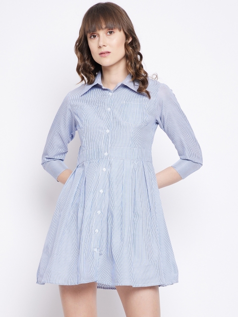 STALK Blue Striped Cotton Shirt Dress
