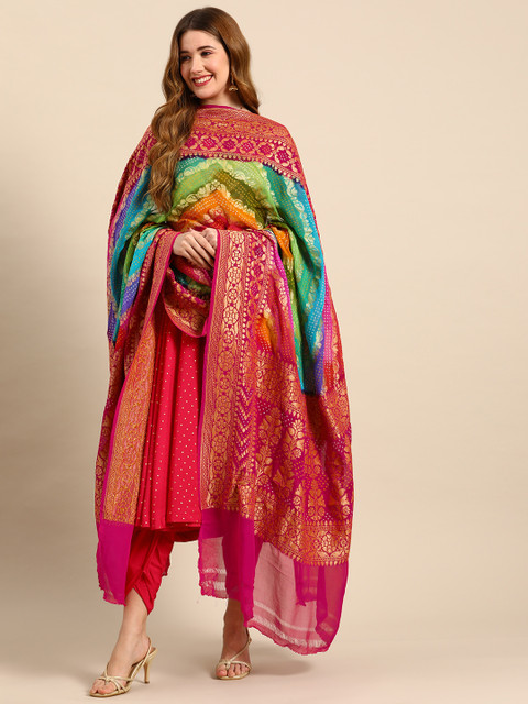Banarasi Style Multicoloured Woven Design Pure Silk Bandhani Dupatta with Zari, Multi
Banarasi Style Multicoloured Woven Design Pure Silk Bandhani Dupatta with Zari, Multi