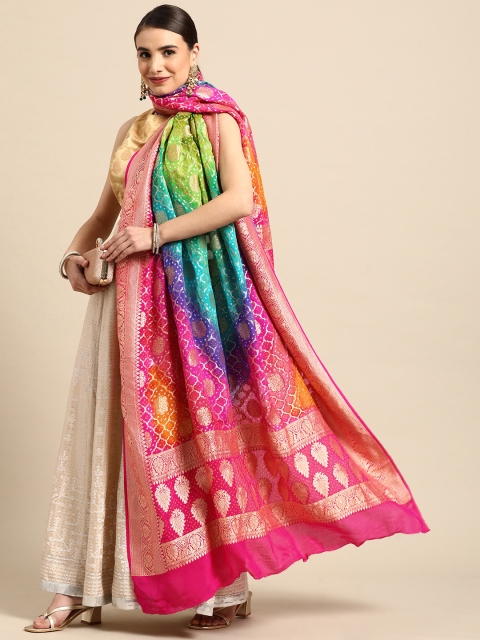Banarasi Style Multicoloured Woven Design Pure Silk Bandhani Dupatta with Zari, Multi
Banarasi Style Multicoloured Woven Design Pure Silk Bandhani Dupatta with Zari, Multi