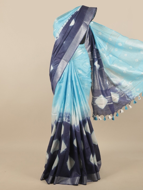 Pothys Blue & Purple Bandhani Zari Linen Blend Saree