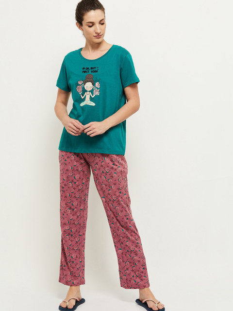 max Women Blue & Pink Floral Printed Cotton Night suit 
max Women Blue & Pink Floral Printed Cotton Night suit