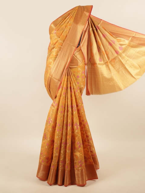 Pothys Mustard & Pink Floral Woven Design Zari Saree