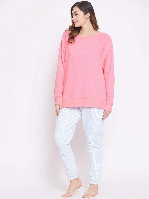 Clovia Women Pink & White Chic Basic Sweatshirt & Sassy Stripes Cuffed Joggers Night suit
Clovia Women Pink & White Chic Basic Sweatshirt & Sassy Stripes Cuffed Joggers Night suit