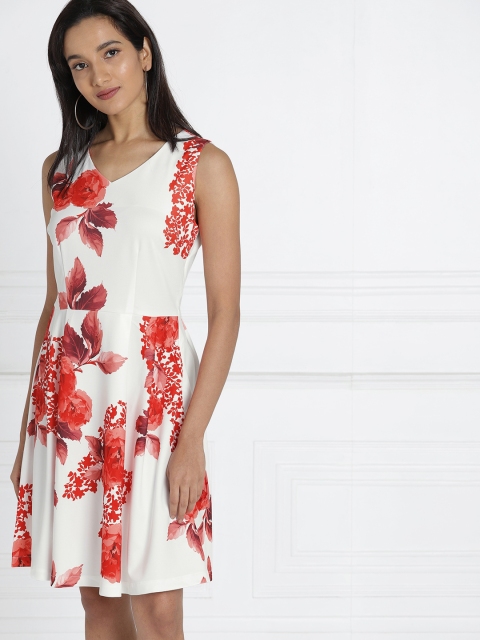 all about you White Red Floral Print Fit and Flare Dress