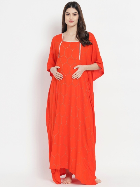 Aujjessa Orange Maternity Kaftan Dress