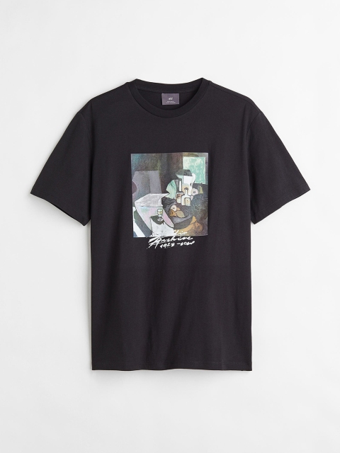 H&M Men Black Printed T-shirt