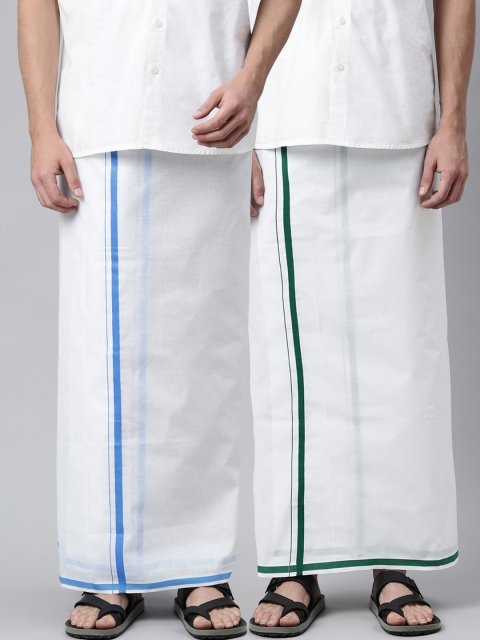 WHITE HEART Men Pack Of 2 Solid Pure Cotton Dhotis