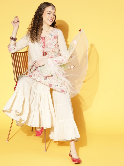 ZOLA Cream Pure Cotton Short Kurti with Sharara