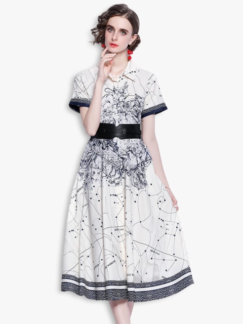 JC Collection Black & White Floral Midi Dress