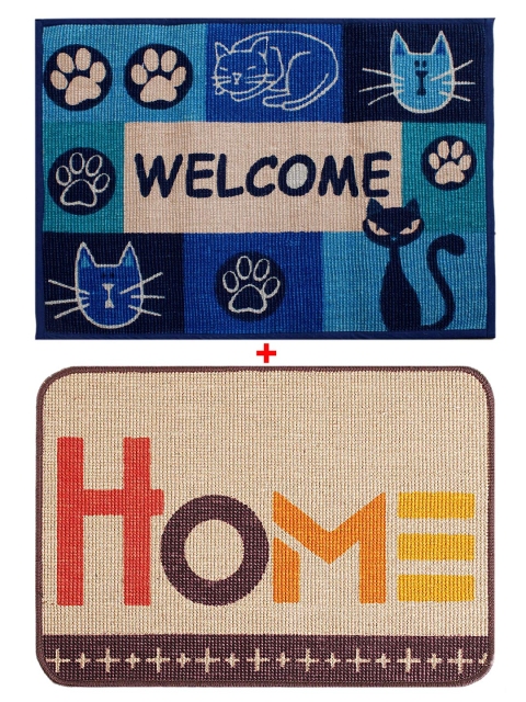 Saral Home Set of 2 Rectangular Printed Doormats, Multi
