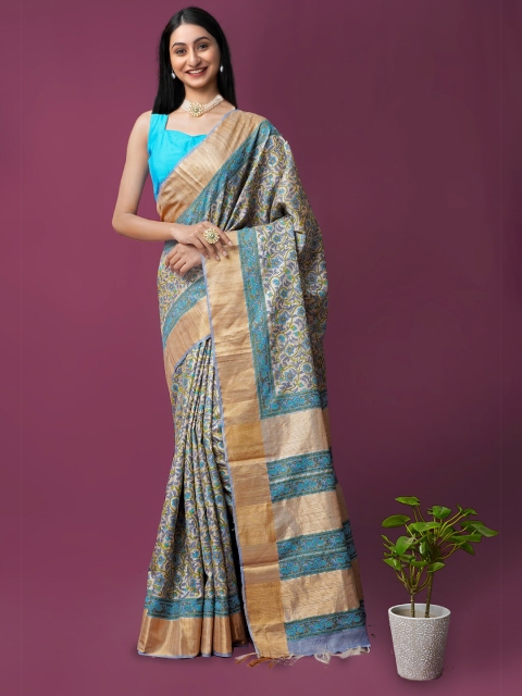 Unnati Silks Brown & Turquoise Blue Handloom Sustainable Zari Pure Silk Tussar Saree
Unnati Silks Brown & Turquoise Blue Handloom Sustainable Zari Pure Silk Tussar Saree